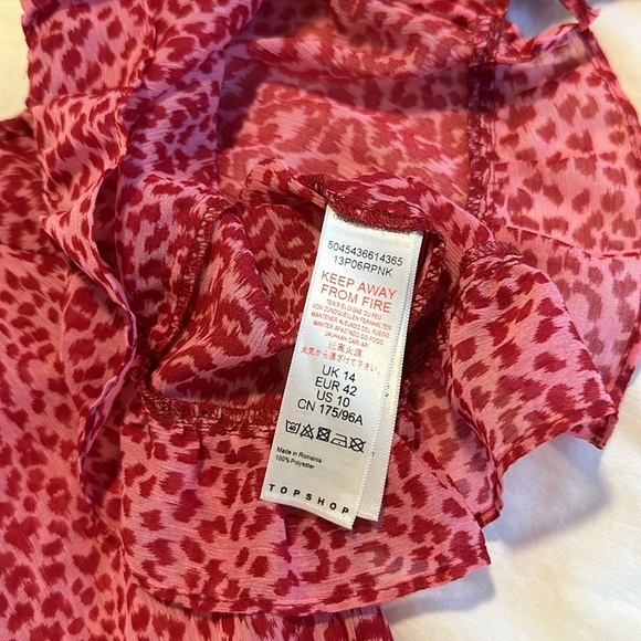NWOT Topshop Red/Pink Leopard Prairie Cropped Blouse Size US 10 - Picture 8 of 8